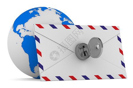 读信白色背景上的电子邮件概念 孤立的 3D 图像局域网全球防御信封技术安全密码互联网地址邮件背景