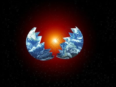 破碎的地球行星损害蓝色全球星星黑色宇宙海洋环境概念背景图片