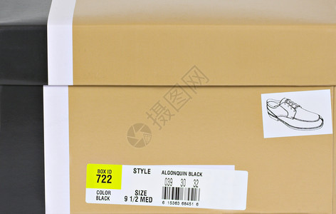 鞋盒尺寸纸箱黑色宏观案例代码店铺条形码棕色标签高清图片