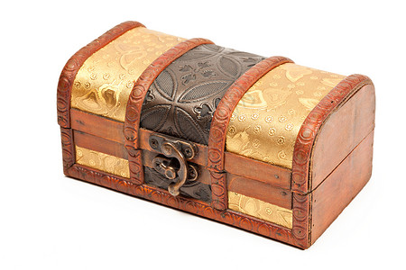 孤立的木制珠宝箱棺材珠宝装饰案件点缀木头白色装饰品雕刻首饰背景图片
