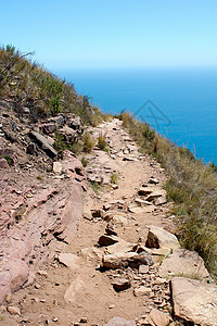 南非桌式山远足路 南非国家风景红沙森林曲线环境场景天空踪迹石头背景图片