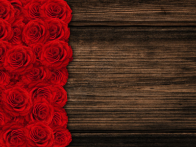 玫瑰花红色木纹边界地面木材地板花束木头硬木花瓣背景图片