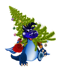 龙年圣诞新年快乐黑暗蓝龙新年是2012年的象征蓝色幸福数据动物魔法尾巴白色新年快乐假期背景