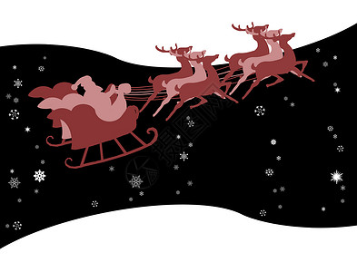 奔跑圣诞鹿圣诞老人穿着雪雪雪雪橇插图假期问候语庆典旅行魔法盒子天空礼物季节背景