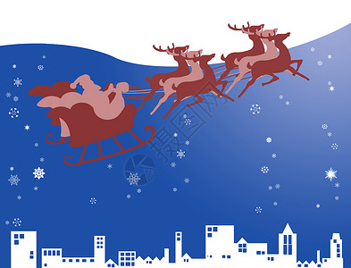 奔跑圣诞鹿圣诞老人穿着雪雪雪雪雪和夜空背景