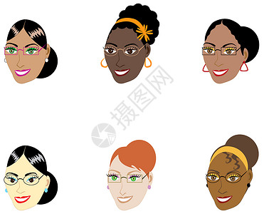 耳环图标智能女性脸孔组织口红篮球多样性女孩拉丁化妆品波浪面孔尿布眼镜背景