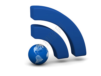 蓝色无线Fi符号热点上网网吧插图地球互联网网络白色行星背景图片
