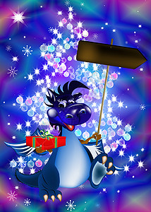 圣诞龙黑暗蓝龙是2012年新生命的象征雪花惊喜新年数据青色白色动物蓝色盒子幸福背景