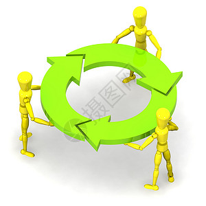 箭头圆团队工作构想游戏人手姿势解决方案绿色回收圆圈办公室合伙白色背景