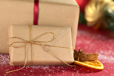 圣诞节礼物香料惊喜橙子盒子照片水平水果包装季节性假期背景图片