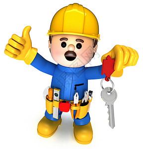 工匠建设者工程工具工艺装修快乐钥匙工作修理工吉祥物高清图片