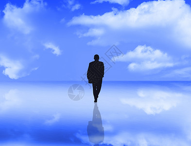 商务人士人士组装天空体积蓝色白色镜子回响黑色商务背景图片