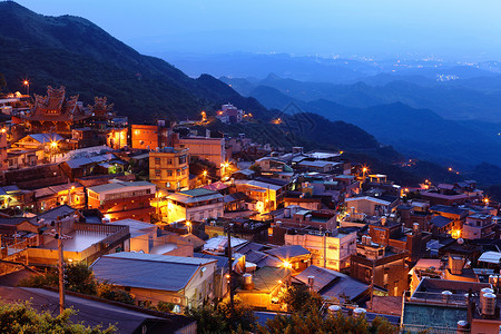 晚上在台湾的千边村城市爬坡地标旅行怀旧村庄背景图片