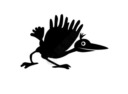 白色背景上的矢量卡通乌鸦跑步翅膀婴儿夹子尾巴鸟类狂欢卡通片羽毛预兆背景