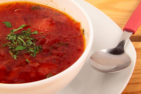红色汤乌克兰 东欧传统烹饪中的Borscht汤背景