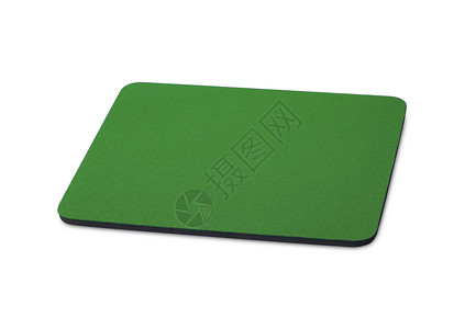 白色背景上的绿鼠标页绿色软垫办公室老鼠电脑光学冲浪鼠标垫背景图片