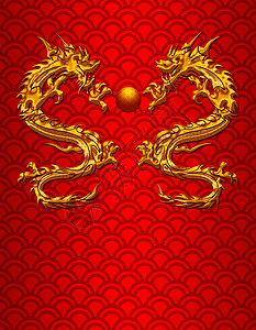 金色金属字体龙年吉祥中国龙对比例图案背景的中华龙对称背景