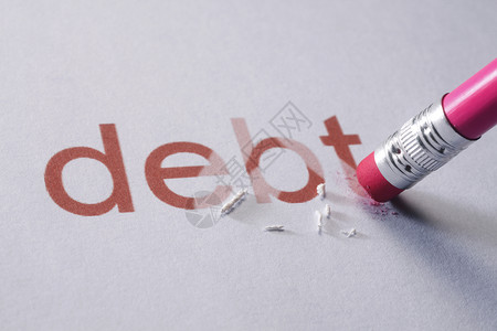 减少债务欠债债务国白色橡皮开支水平红色铅笔金融粉色账单破产背景