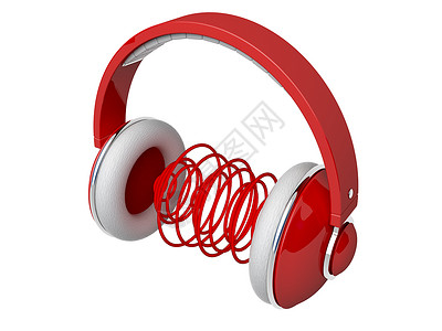 红耳机立体声娱乐音乐圆圈红色波浪均衡器技术白色节拍背景图片