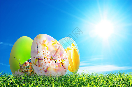 太阳蛋自然界多彩的东方蛋收藏假期场地乐趣宗教传统礼物生活蓝色庆典背景