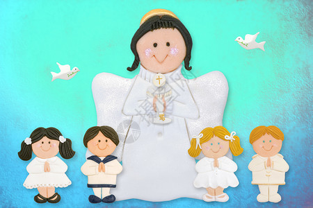 首张快乐的圣餐卡 天使与孩子背景