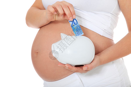 怀孕妇女金融女人女士问题补贴婴儿存钱罐肿块母性人类背景图片