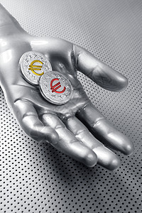 安卓背景素材未来未来的欧元商业硬币银手宏观财富机器货币智力经济手臂手指工作技术背景