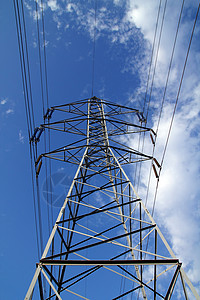 蓝云天空驾驶员 电线杆塔传播基础设施布线水电警告工程师项目飞行员商业危险背景图片