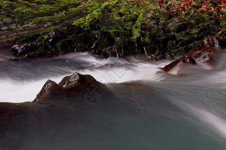 瀑布和苔稼岩石阶段高清图片