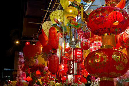 卖灯笼素材商店新年的中国绿灯客背景
