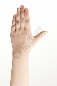 童年的手背手指女孩女性手臂手势白色棕榈奶油蓝色皮肤背景图片