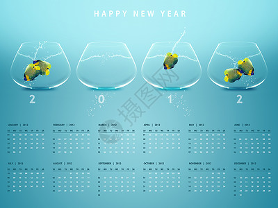 鱼缸海报新年2012日历假期鱼缸起点海报墙纸背景神仙鱼商业季节数字背景