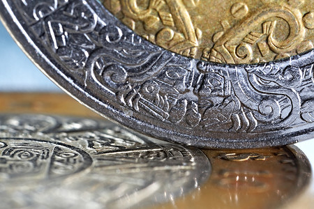 货币超发带有选择性焦点的墨西哥硬币宏背景