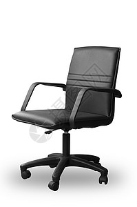 黑色皮革办公椅座位工作车轮办公室家具椅子白色商业塑料轮子背景图片