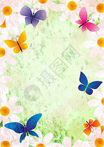 动态框架春底背景古年 p艺术插图雏菊绘画线条蝴蝶框架蓝色边界墙纸背景