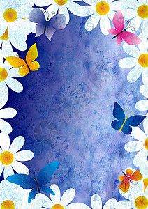 动态框架春底背景古年 p雏菊艺术线条装饰框架风格蝴蝶插图墙纸蓝色背景