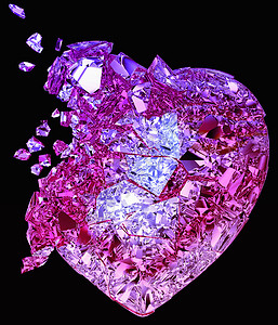 水晶钻石心破碎的晶心 没有回报的爱或死亡背景