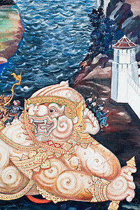 泰国风格的古老传统艺术绘画文化宗教叶子建筑学植物蝴蝶寺庙旅游古董金子背景图片