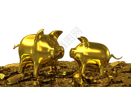 两家金美元硬币的金猪银行 3D概念高清图片素材
