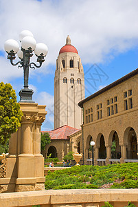 斯坦福大学胡佛铁塔和大楼背景