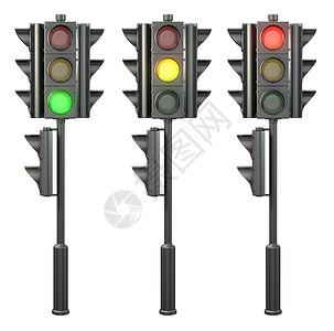 信号颜色一组四组侧面交通灯在站台上背景