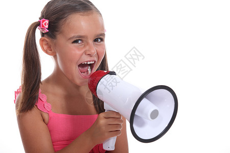 有发言者的女童刺绣扬声器扩音器放大器棕色婴儿喇叭女孩力量孩子们背景图片