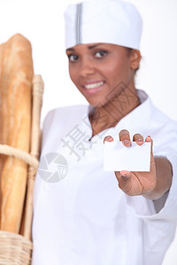 面包店名片拥有商业名片的面包女工背景