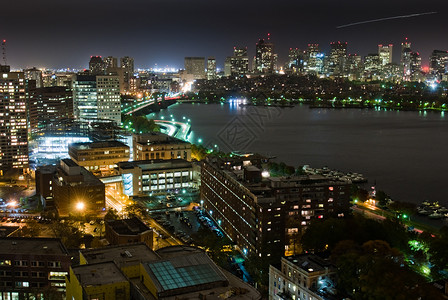 查尔斯河Back Bay 和 Cambridge 覆盖夜视背景