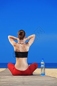 适合沙滩蓝色女士身体瓶子娱乐矿物活力女性幸福运动背景图片