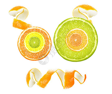 啤酒花水果橙色切片喜剧孩子乐趣二维柠檬艺术斗鸡眼眼睛水果橙子背景