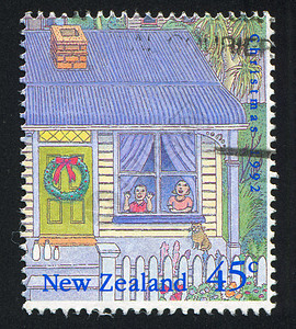 邮票垫两个孩子向窗外看背景
