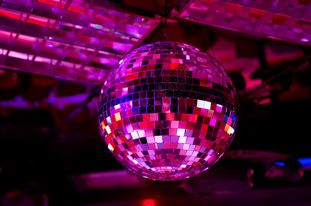 迪斯科球聚光灯紫色流行音乐庆典音乐乐趣舞蹈假期镜子玻璃背景