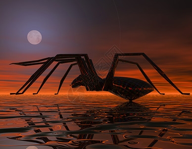 机械蜘蛛与士兵蜘蛛金子怪物生物动物恶梦插图机械金属昆虫机器人背景
