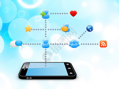 社交媒体网络电话合作蓝光演讲团体社区气泡手机社会背景图片